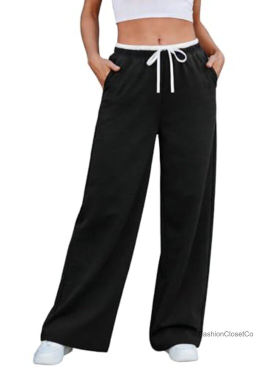 Pants - Women's Wide-Leg Track Pants Lightweight High Stretch Polyester Blend